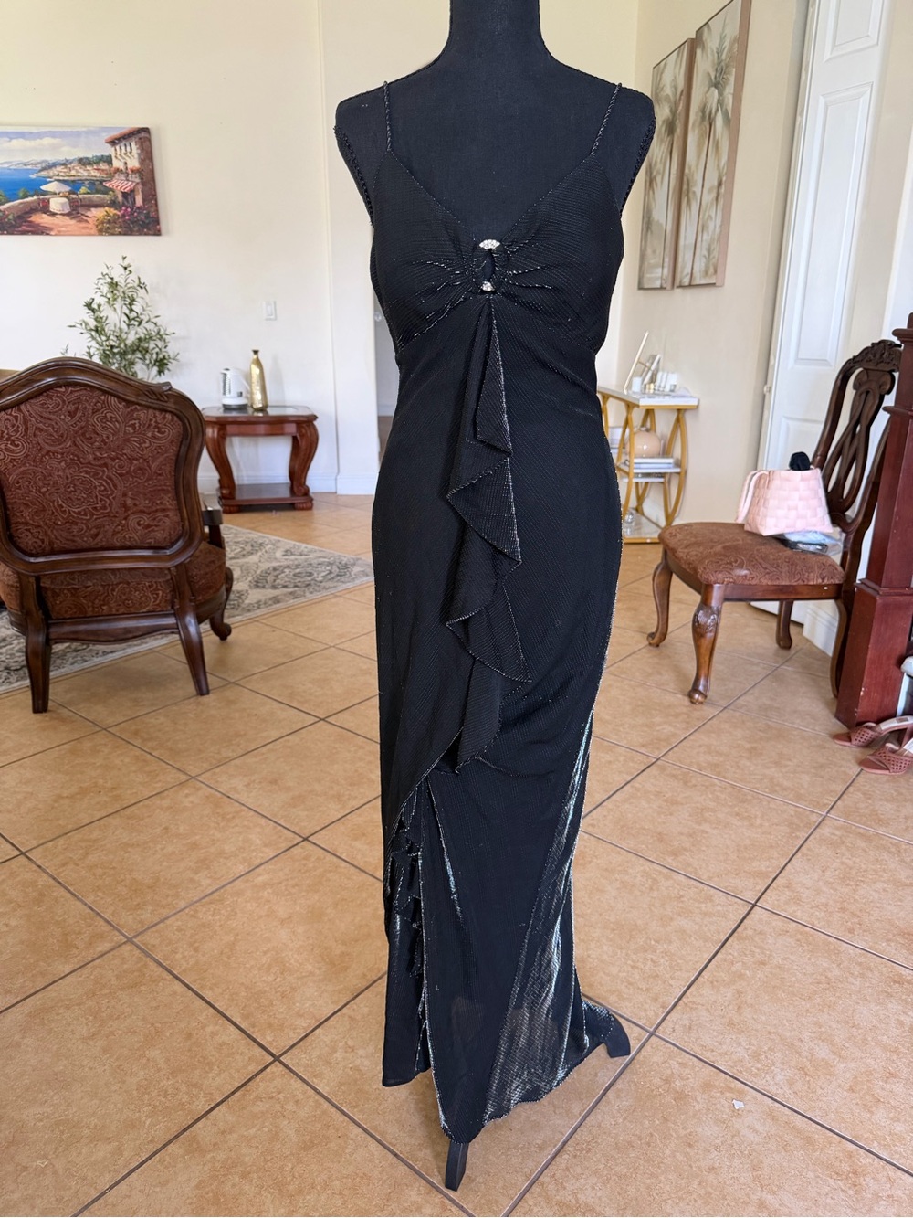 Elegant Dressbarn Black Metalic Evening Gown